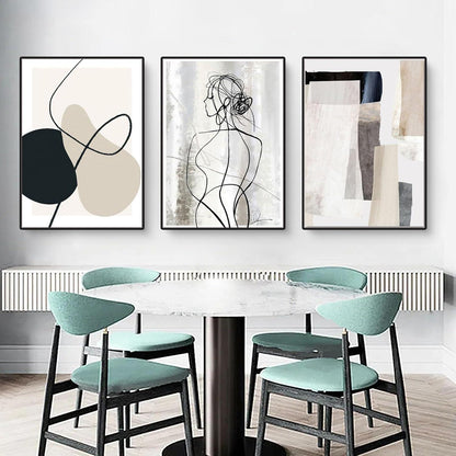 3er Set Abstrakte Line Geometrie Wandbilder Poster 50x70 cm Herfair
