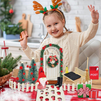 70-teiliges Miniatur Wichtel Zubehör Set Weihnachten Holzdeko Tür Haus
