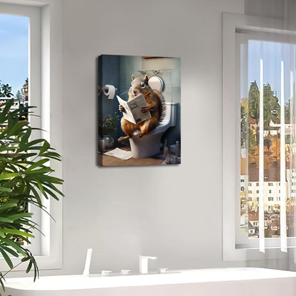 Leinwandbild Eichhörnchen auf der Toilette mit Rahmen