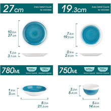 32-teiliges Steinzeug Geschirrset rund mit 8 Speise-, Dessert-, Müsli- und Pastatellern