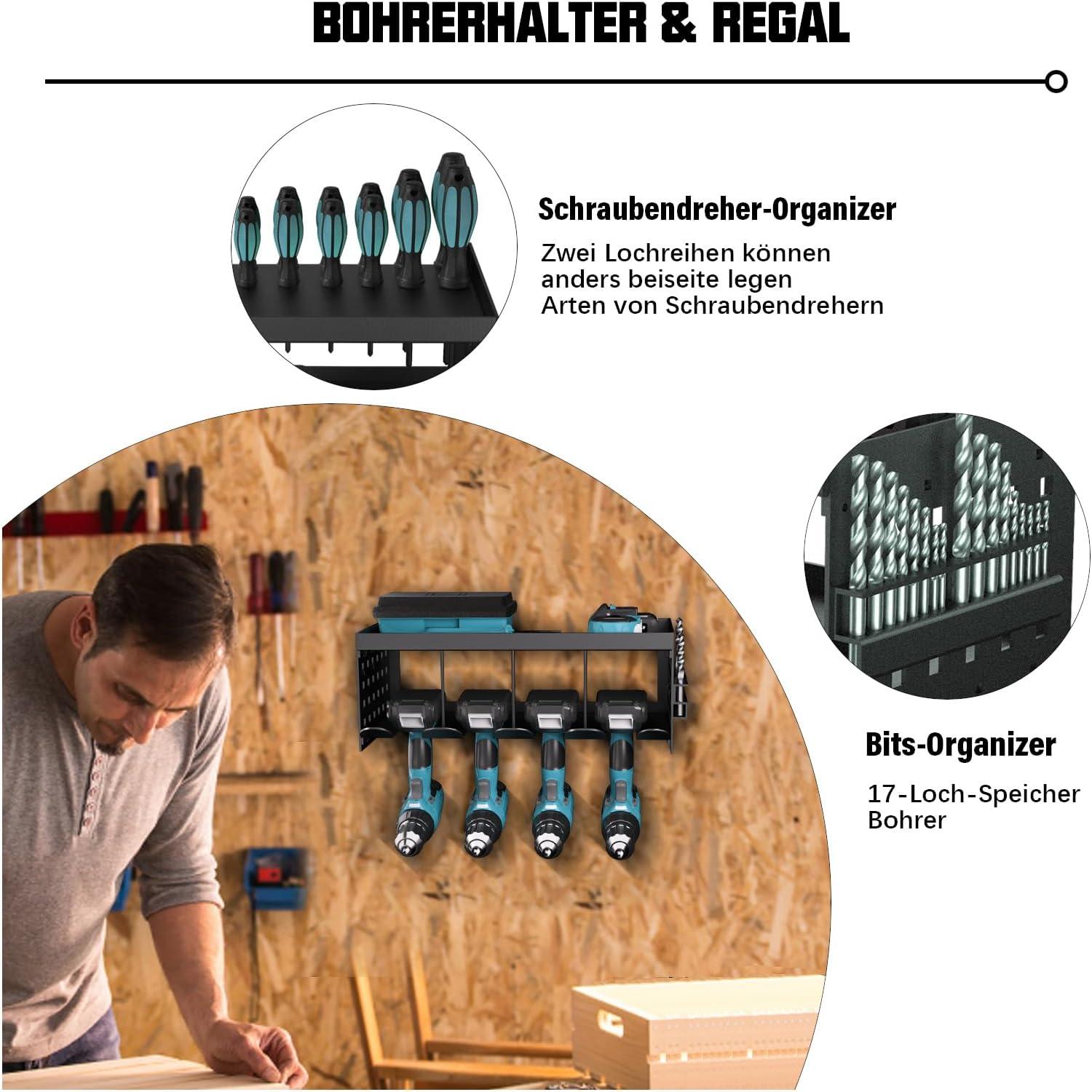 Werkzeugspeicher Wandhalterung Akku Schlagbohrschrauber Aufbewahrung Re 4 Steckplätze