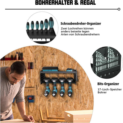 Werkzeugspeicher Wandhalterung Akku Schlagbohrschrauber Aufbewahrung Re 4 Steckplätze