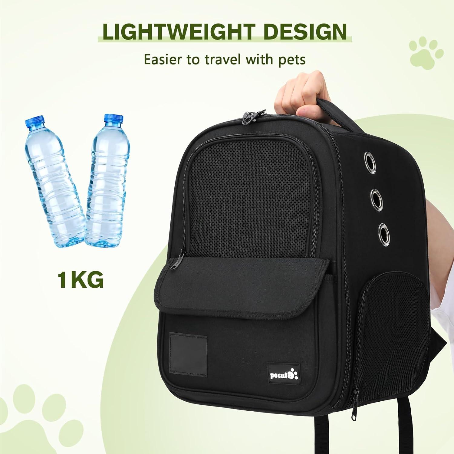 Pecute Haustier Rucksack 6kg Tragbar Faltbar Katze Hundetasche Oxford Schwarz