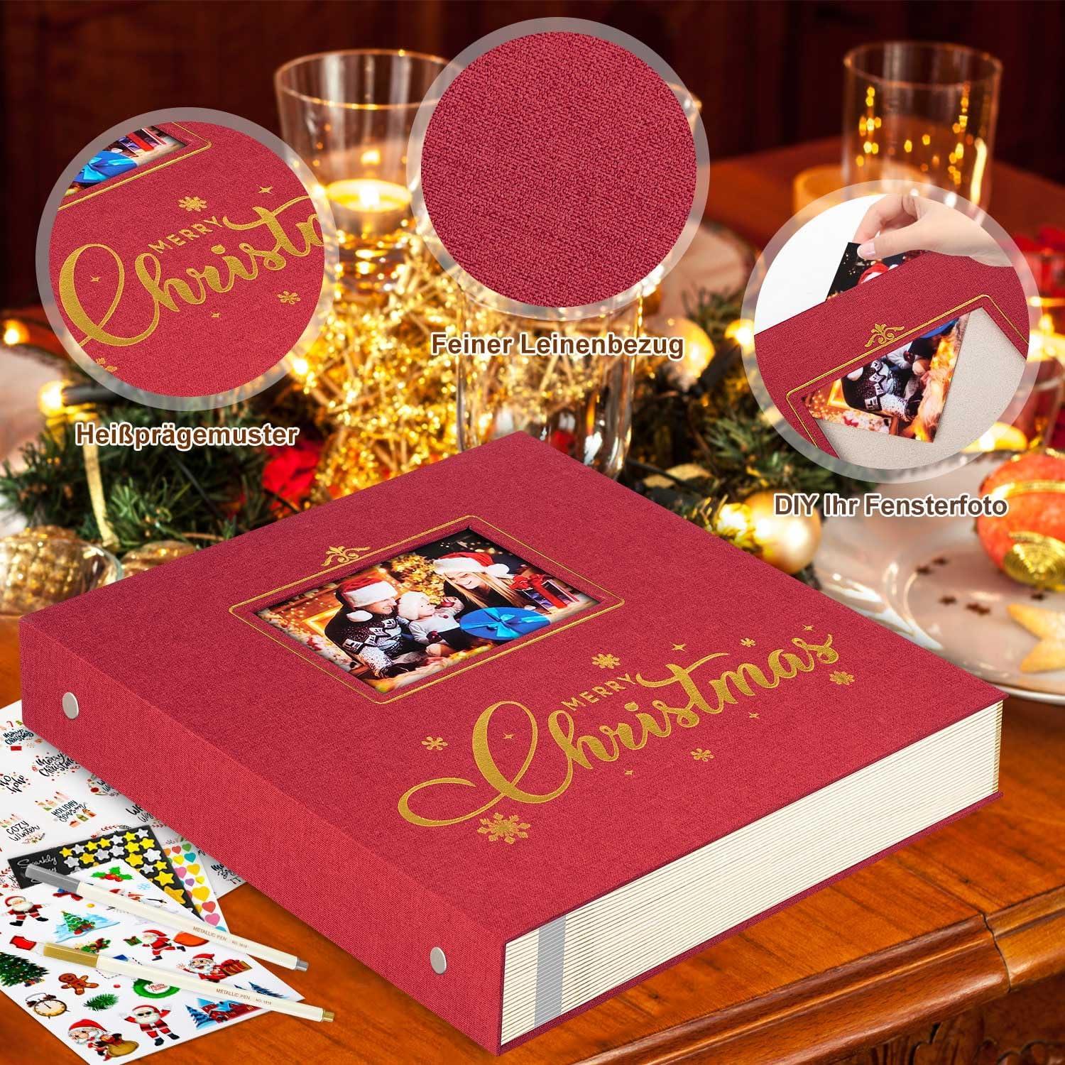 Weihnachten Scrapbook Album Selbstklebend Leinen 33,5x32,5cm Rot