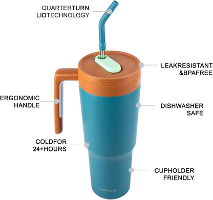 LoFone 1180 ML Edelstahl Thermobecher mit Strohhalm, Henkel