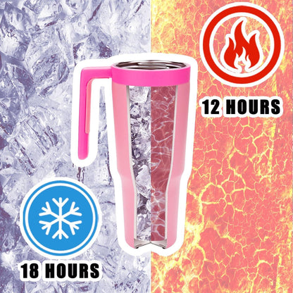 LoFone 1180 ML Thermobecher aus Edelstahl mit Strohhalm und Henkel - Rosa