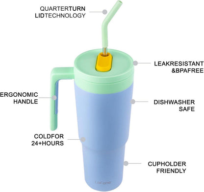 Thermobecher Edelstahl 1180ml mit Strohhalm und Henkel