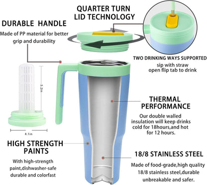 Thermobecher aus Edelstahl mit Strohhalm und Henkel