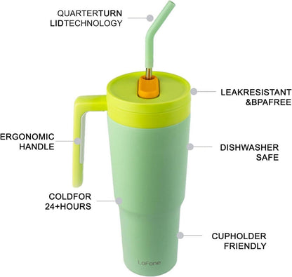 Thermobecher Edelstahl 1180 ML Trinkbecher To Go mit Strohhalm