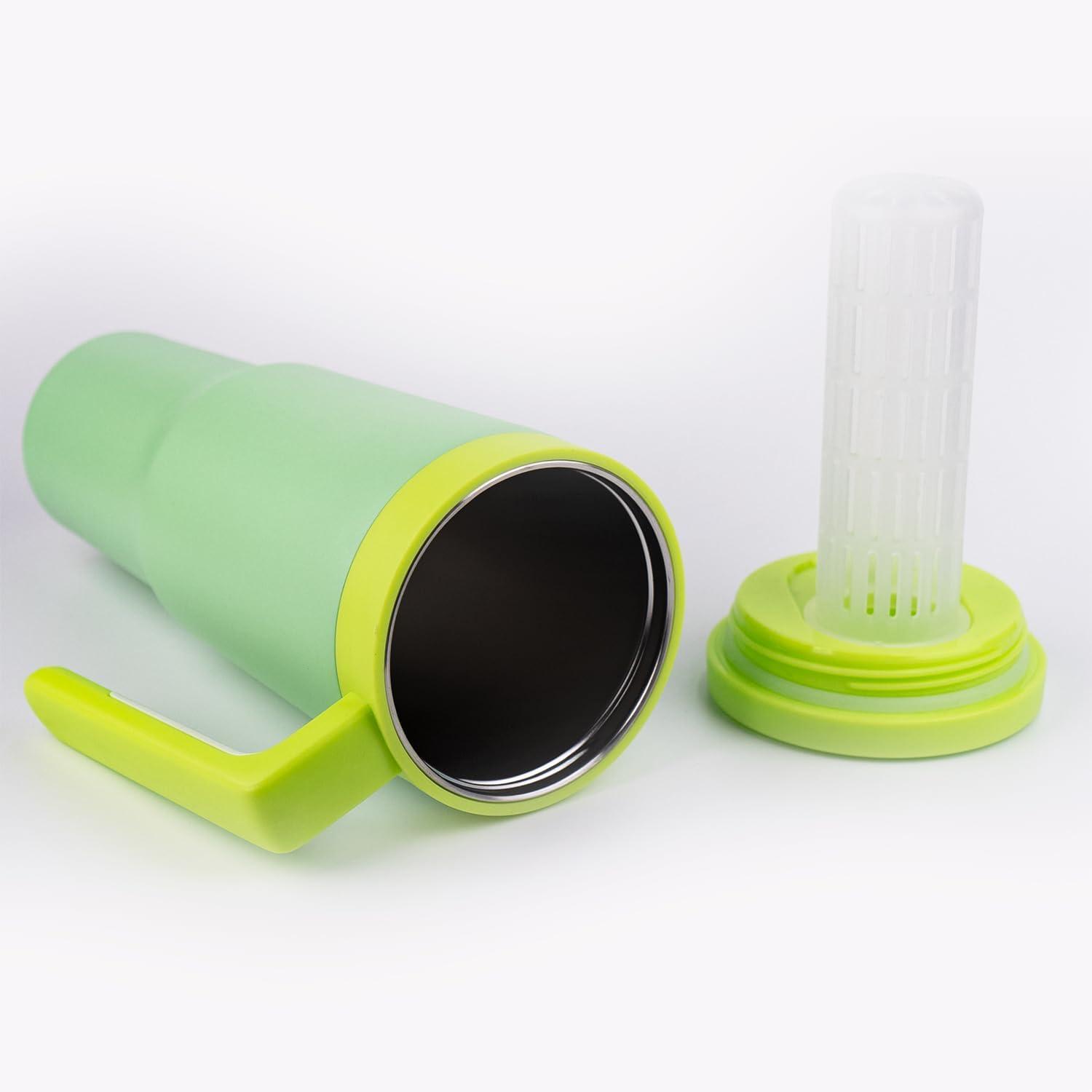 Thermobecher Edelstahl 1180ml Kaffeebecher Strohhalm Deckel Heiß Kalt