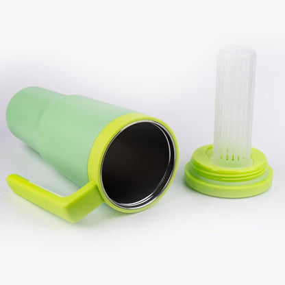 Thermobecher Edelstahl 1180ml Kaffeebecher Strohhalm Deckel Heiß Kalt