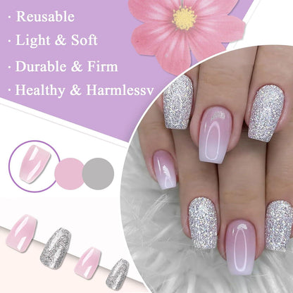 24 Stück Rosa Farbverlauf Nägel Aufkleben mit Nagelkleber