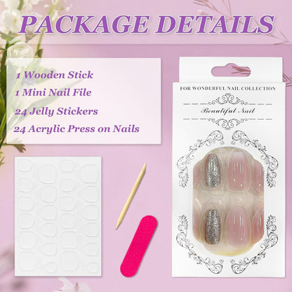 24x Rosa Farbverlauf Acryl Nägel Press On Glänzend mit Kleber