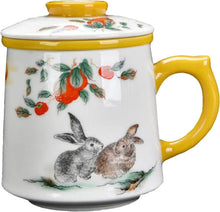 Chinesische Teetassen Kaninchen Teebecher Porzellan 415ml mit Deckel