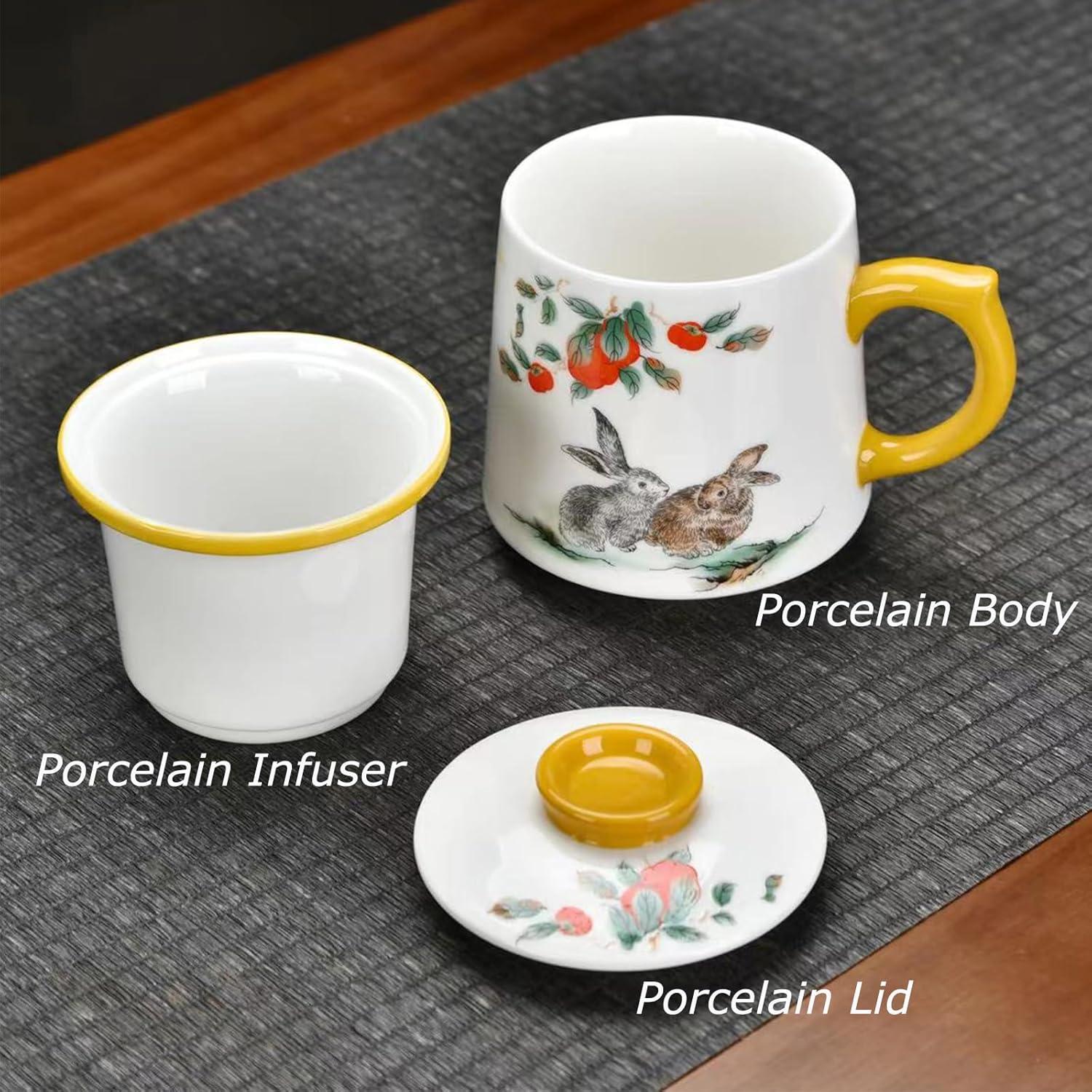 Chinesische Kaninchen Teetasse Porzellan 415ml Teebecher mit Deckel Sieb