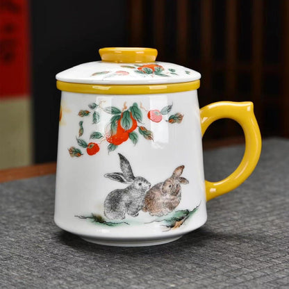 Chinesische Teebecher Keramik 415ml Kaninchen Porzellan Tee Cup mit