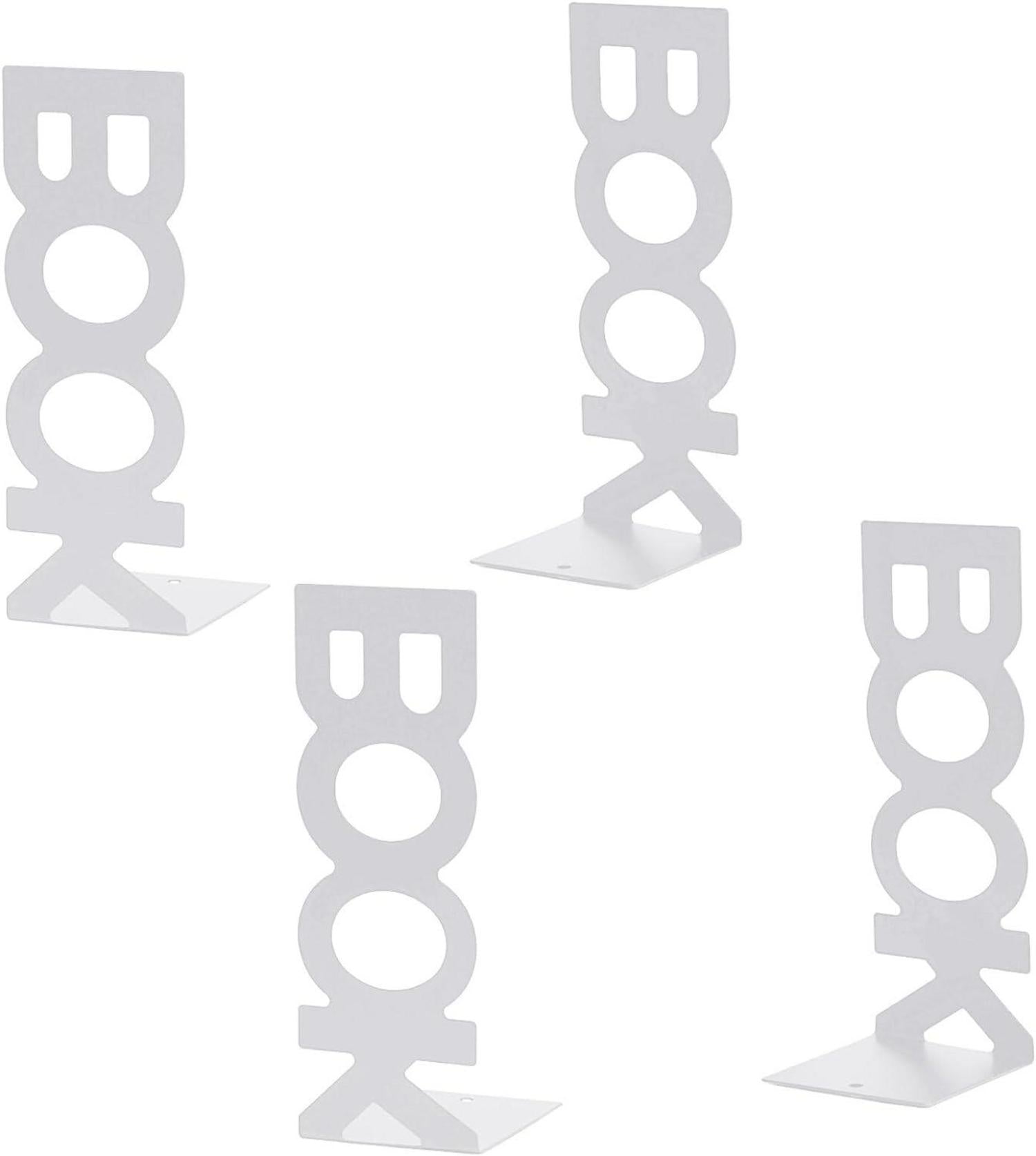 Metall Buchstütze 4er Set Weiß Buchhalter für Schreibtisch