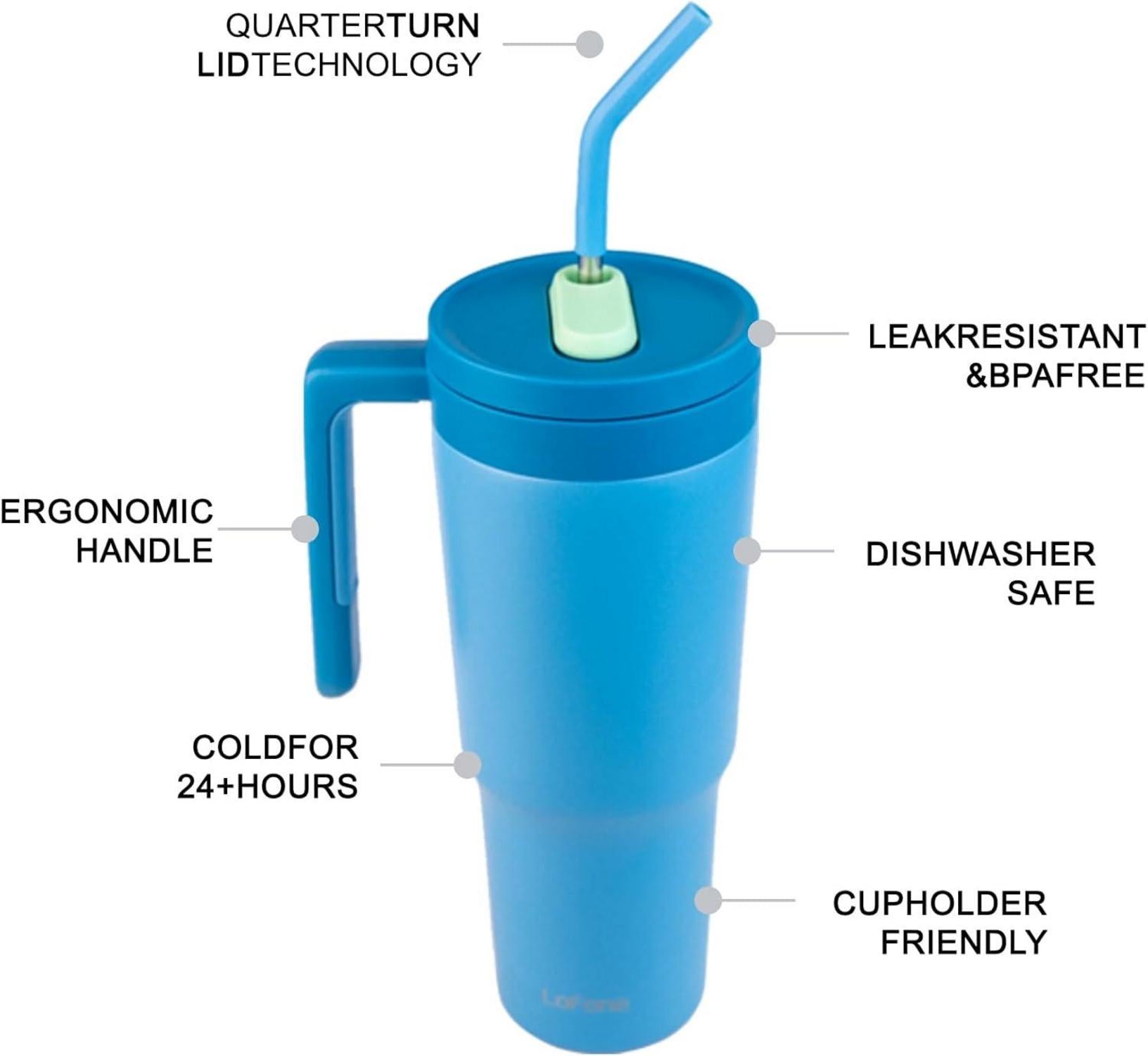 LoFone 1180 ML Edelstahl Thermobecher Strohhalm Marineblau