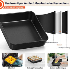 Joyfair Quadratische Kuchenform mit Luftdichtem Deckel - Antihaft Backform 21x21x5cm