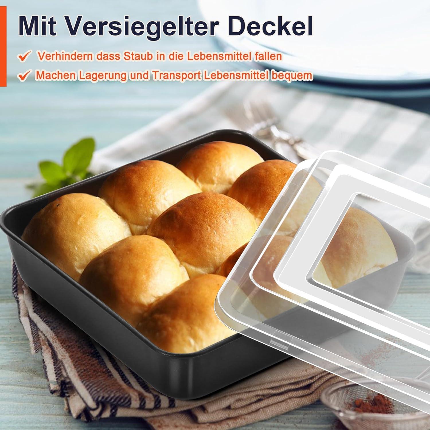 Quadratische Kuchenform Edelstahl mit Deckel Antihaft 21x21x5cm