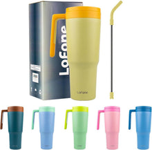 Thermobecher aus Edelstahl mit Strohhalm und Henkel - 1180 ML - Gelb