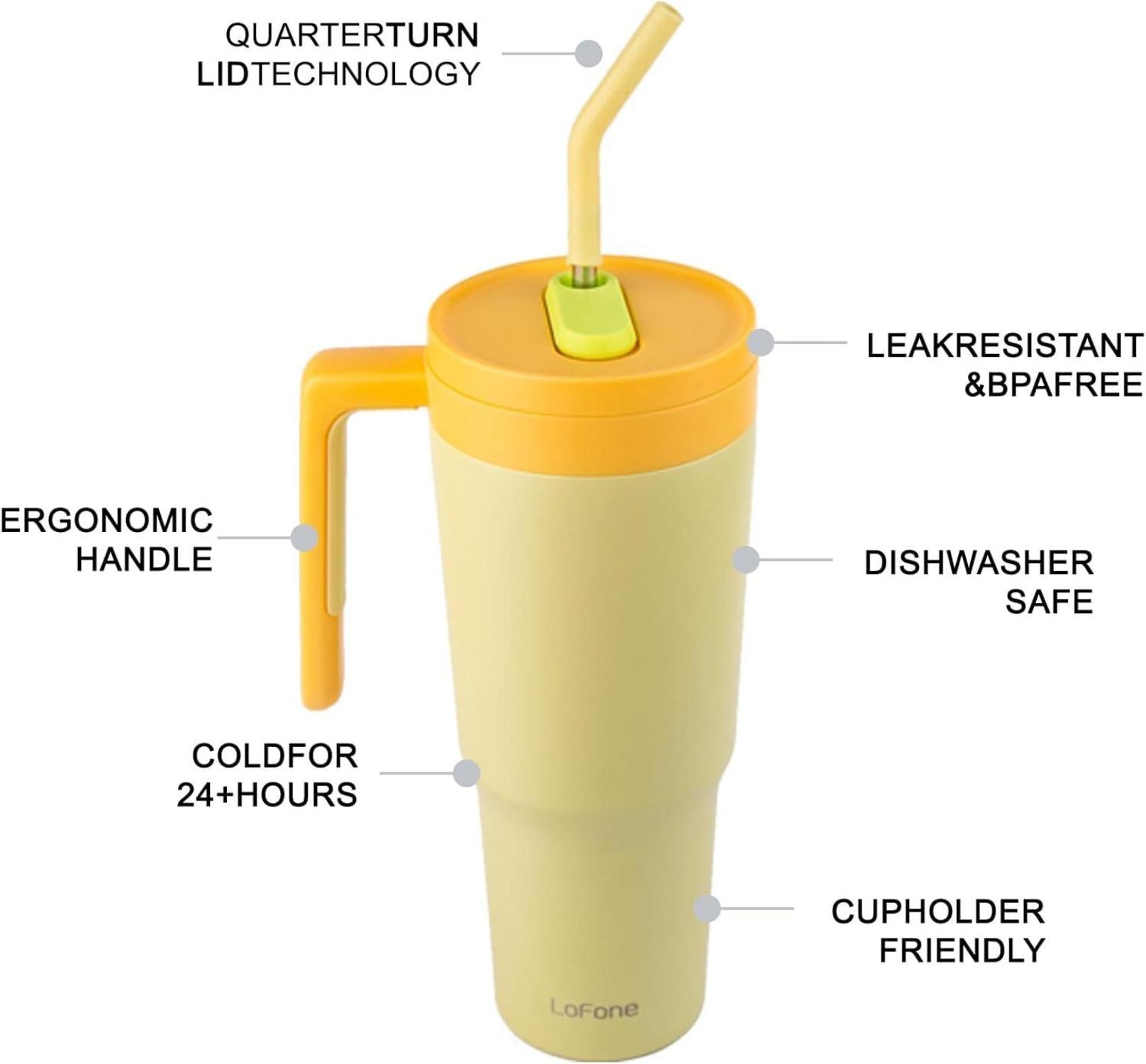 Thermobecher aus Edelstahl 1180ml mit Strohhalm und
