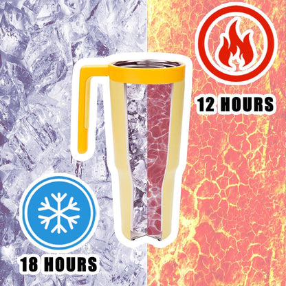 Thermobecher Edelstahl 1180ml Trinkbecher To Go mit Strohhalm Gelb