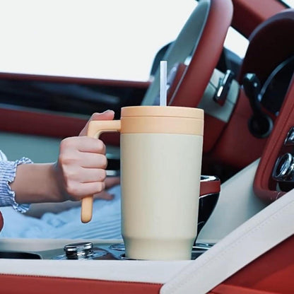 Thermobecher aus Edelstahl 1180 ml Trinkbecher to Go mit Strohhalm