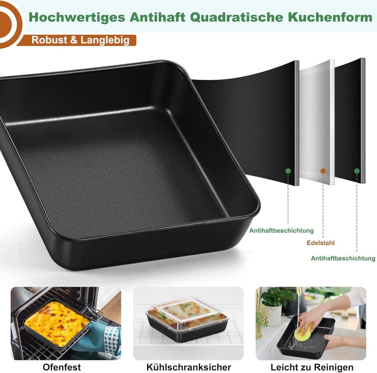 Quadratische Kuchenform 2er Set Edelstahl Antihaft 21x21x5cm
