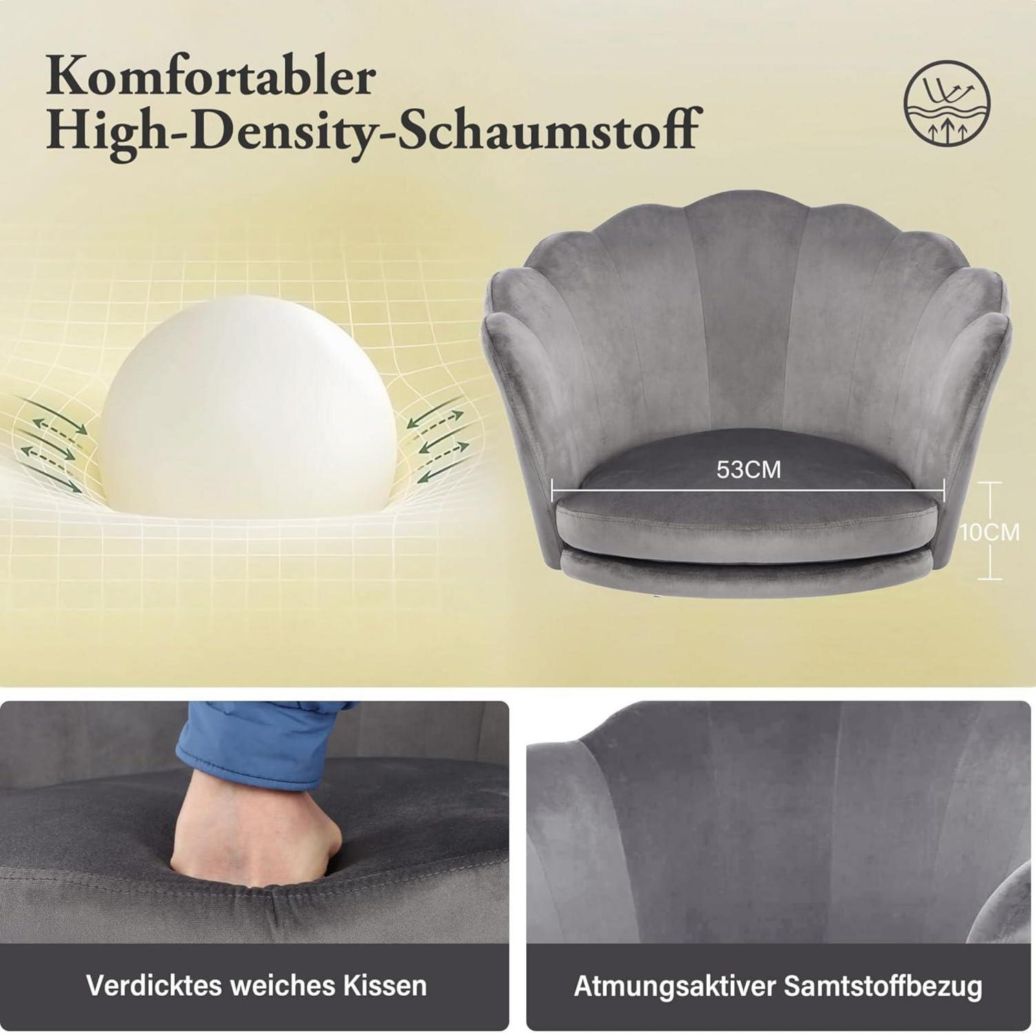 WOLMICS Bürostuhl Samt Höhenverstellbar Drehstuhl Dunkelgrau Gold