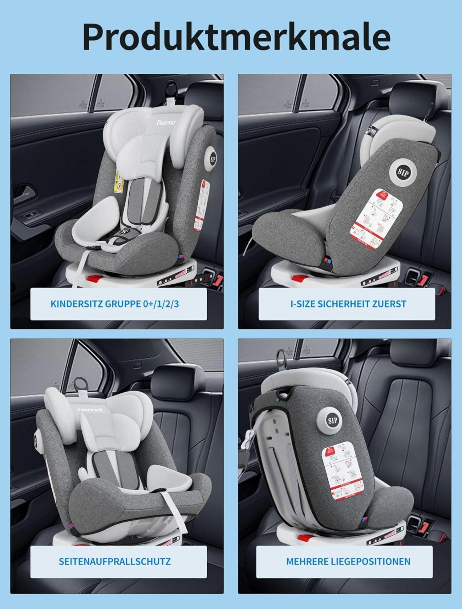 360° drehbarer Baby Autositz ISOFIX Ruheposition Gruppe 0+1/2/3 9-36 kg