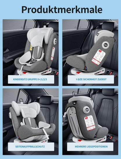 360° drehbarer Baby Autositz ISOFIX Ruheposition Gruppe 0+1/2/3 9-36 kg
