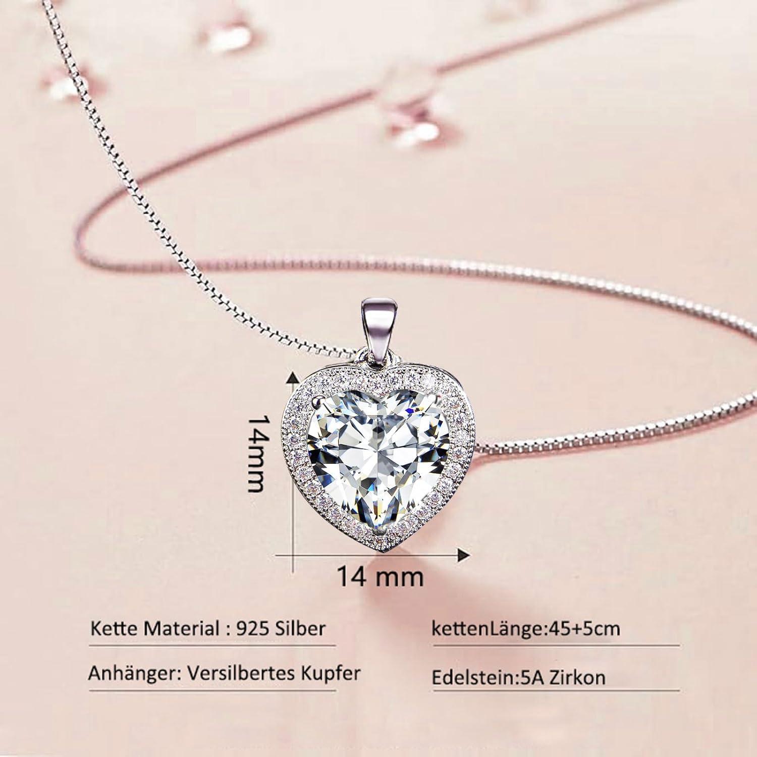 Ewige Rote Rose mit Weißer Geburtsstein Kette 925 Silber Klare Kristall Herz Halskette Infinity Rosenbox Mama Valentinstag Geschenk
