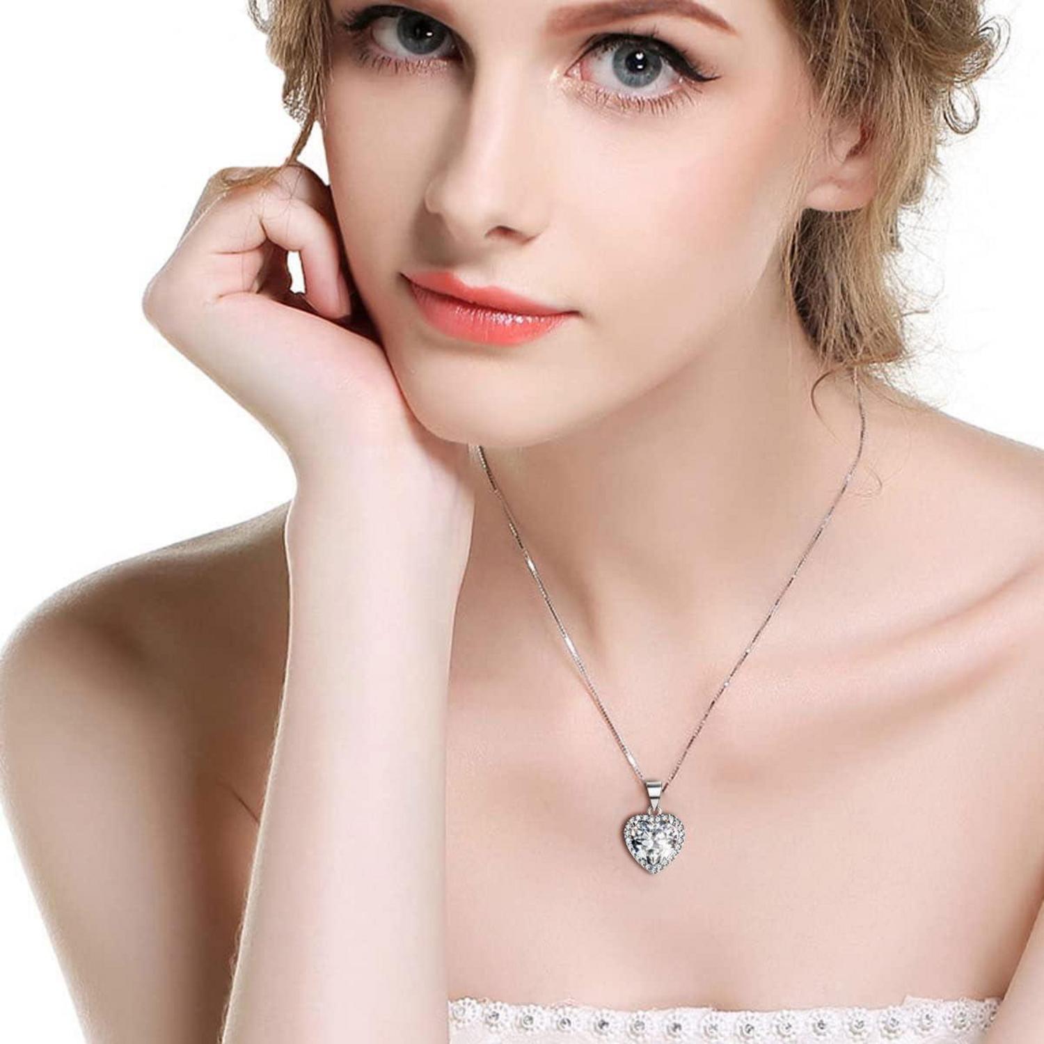 Ewige Rose Geburtsstein Kette Silber 925 Kristall Herz Halskette