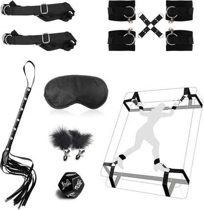 Bondage Set Fessel Spielzeug 4-Ecken Handschellen Peitsche