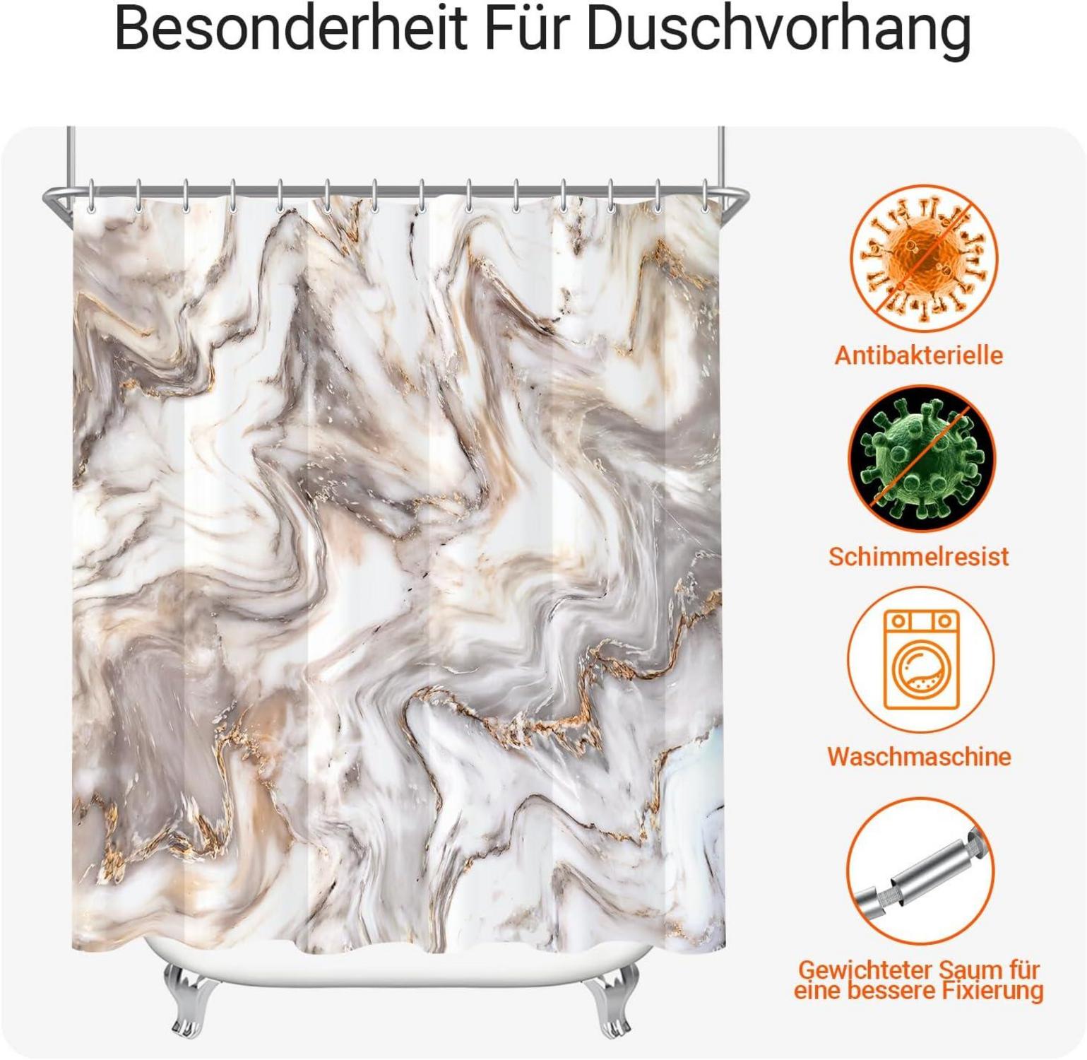 Lerores Duschvorhang 120x180 Graugelb Marmor Wasserabweisend Ösen 8 Ringe