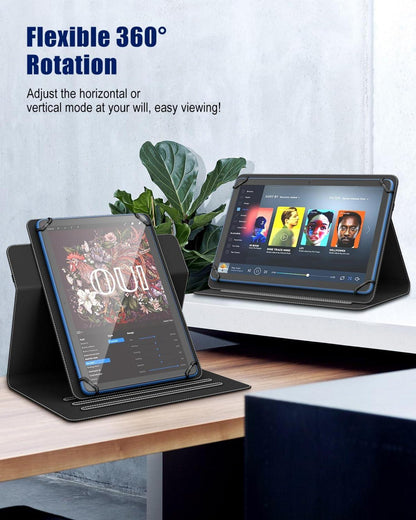 TiMOVO Universal Tablet Hülle 9-11 Inch Schwarz Stifttasche 360 Grad Ständer