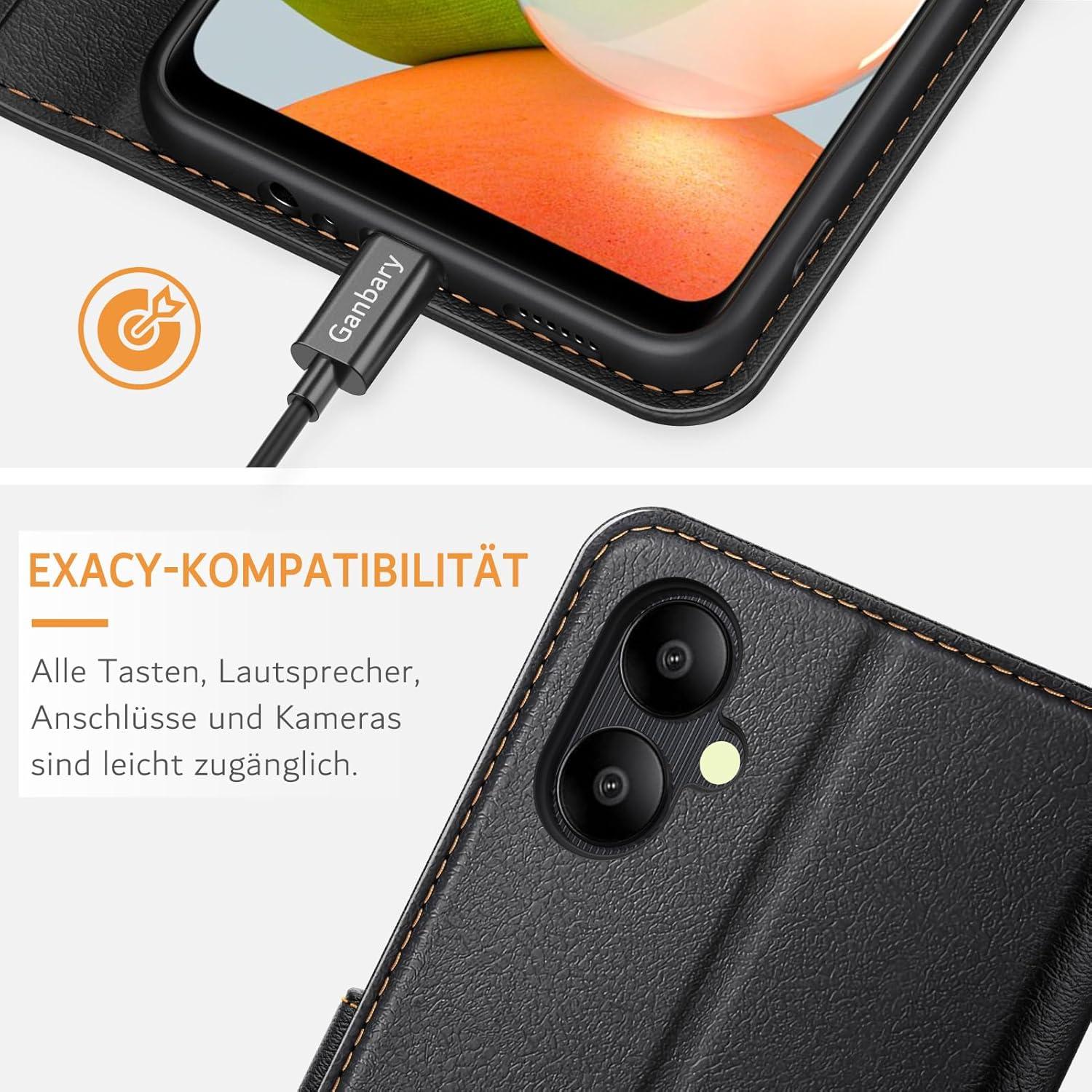 Samsung Galaxy A05 Handyhülle Schwarz Leder Wallet Case Standfunktion