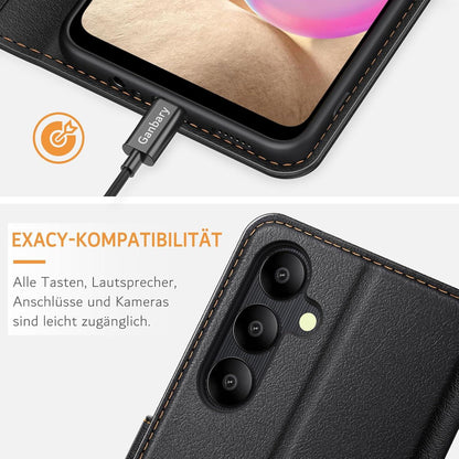 Handyhülle Samsung Galaxy A05s Leder Schwarz Kartenschlitze
