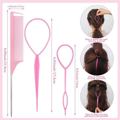 100 Stück Haargummis Damen Mädchen 4.3cm Bunt Elastisch + Stielkamm