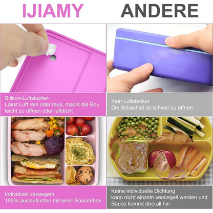 Brotdose Kinder mit 6 Fächern, Bento Box Auslaufsicher