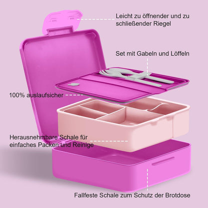Brotdose Kinder Bento Box mit 6 Fächern Lunchbox Auslaufsicher