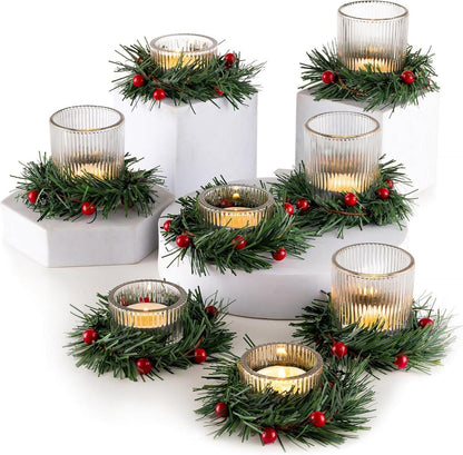 Teelichtgläser Weihnachtskranz 8er Set Kerzenhalter Winterfest
