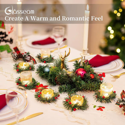 Teelichtgläser Weihnachtskranz 8er Set Kerzenhalter Winterfest