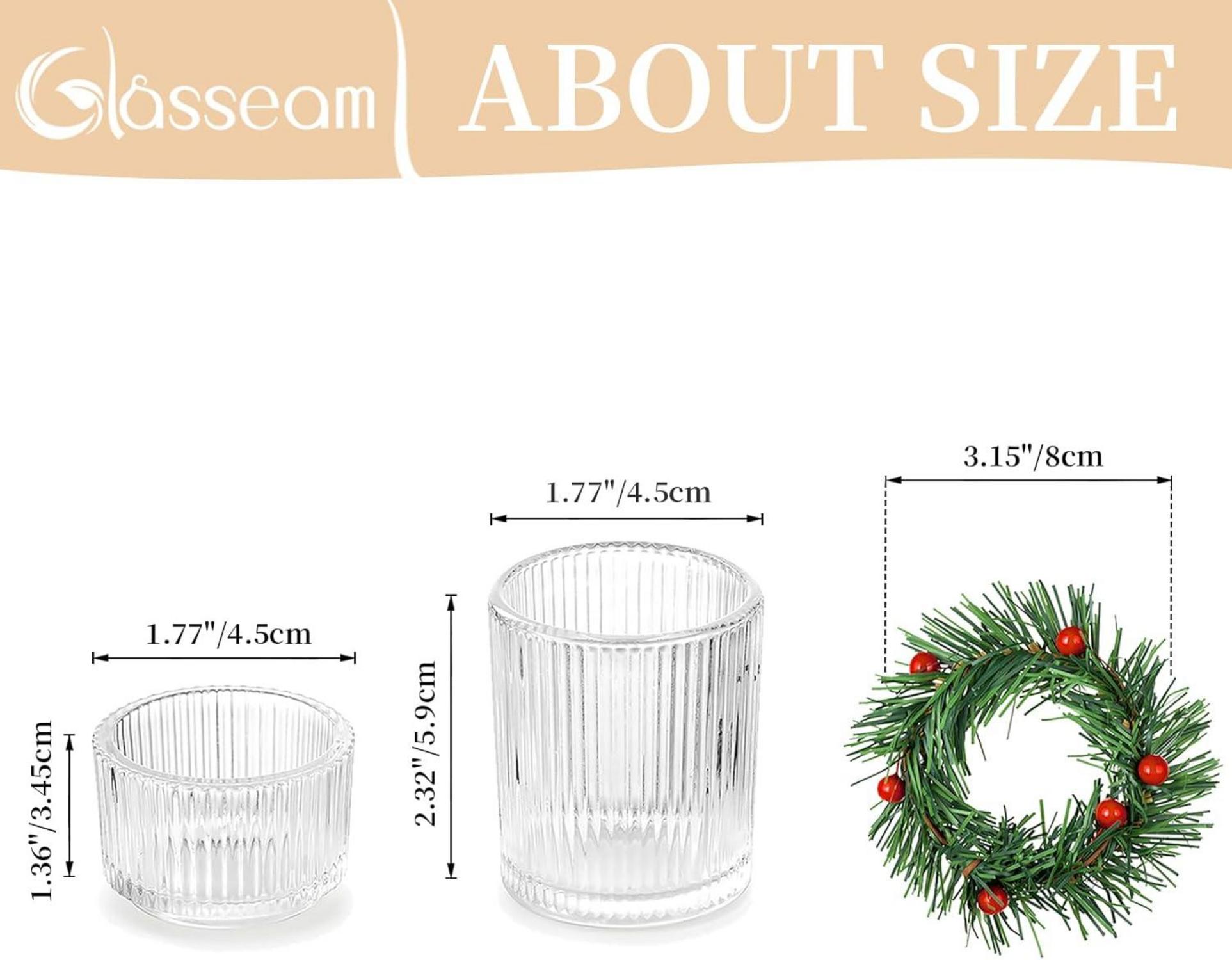 8er Set Teelichtgläser Weihnachten mit Weihnachtskranz Kerzenhalter