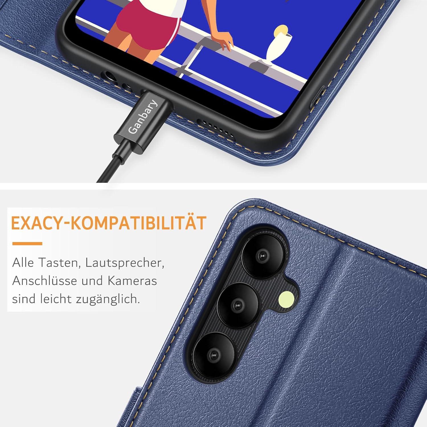 Samsung Galaxy A05s Handyhülle Leder Klapphülle Blau Magnetverschluss