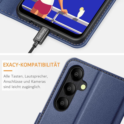 Samsung Galaxy A05s Handyhülle Leder Klapphülle Blau Magnetverschluss