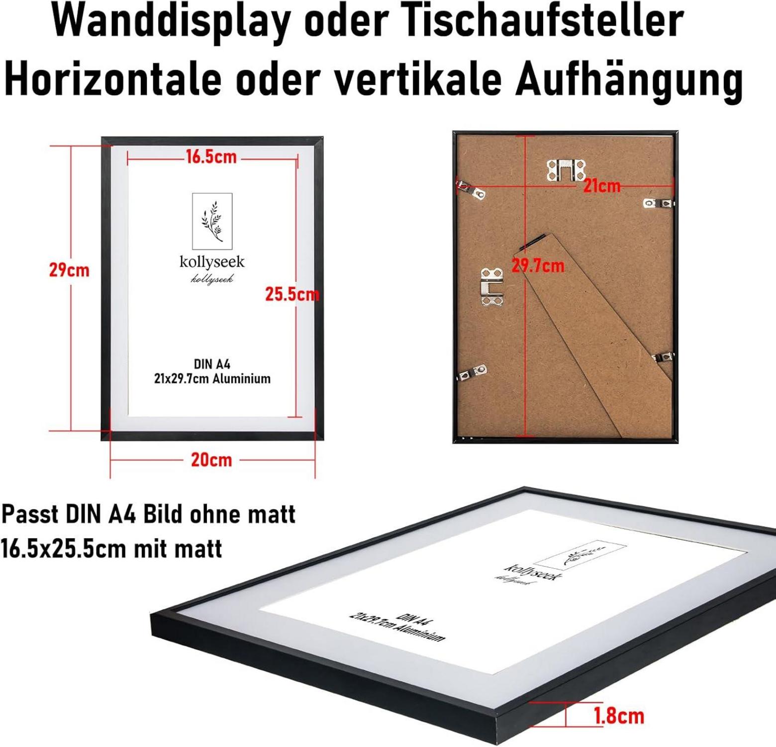 Bilderrahmen Aluminium DIN A4 21x30 Schwarz Metall Acrylglas