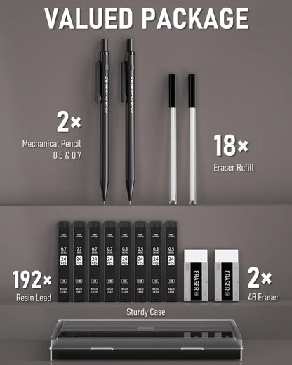 Druckbleistift Set Metall 0,5 mm/0,7 mm HB #2 Minen Radiergummis