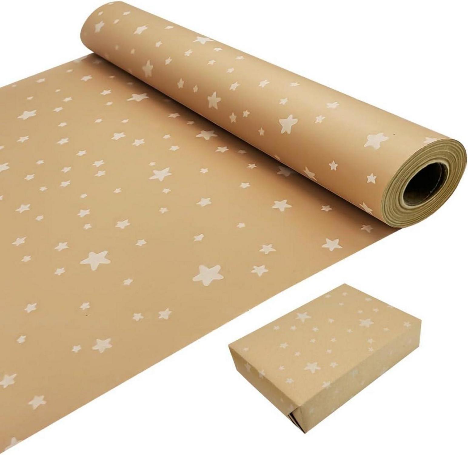 43cm Weihnachtsgeschenkpapierrolle Kraftpapier mit Sternen
